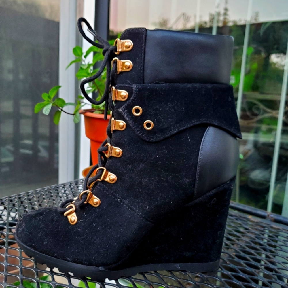 Black and Gold Wedged Heels